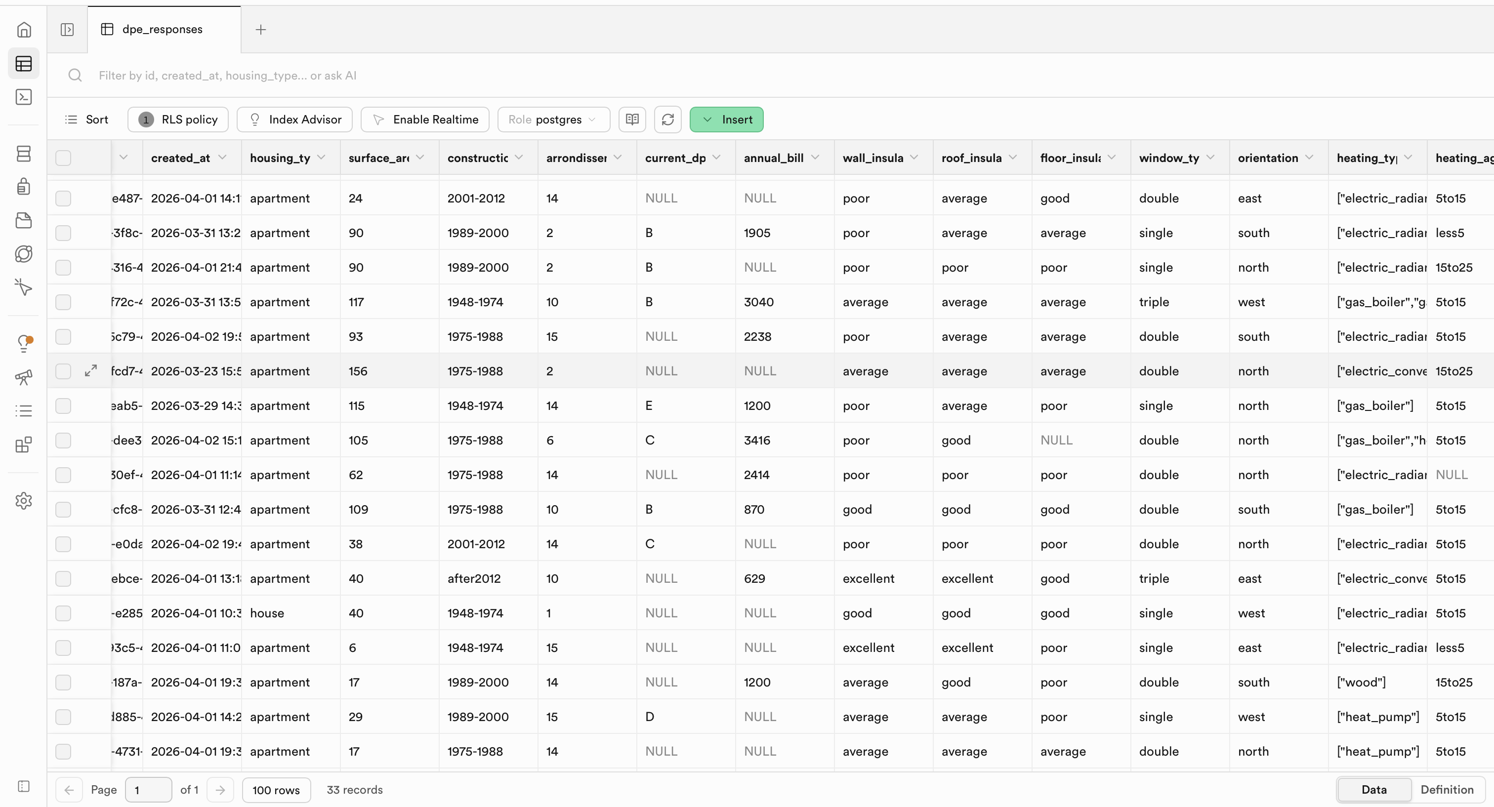 Supabase infrastructure screenshot